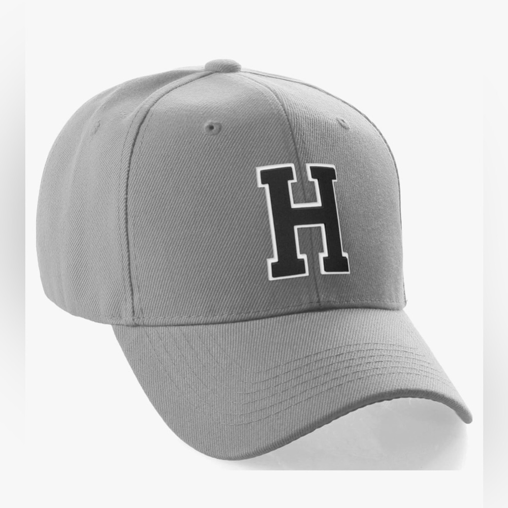 Classic Hat Custom H Initial Team Letter, Lt Gray Cap White Black